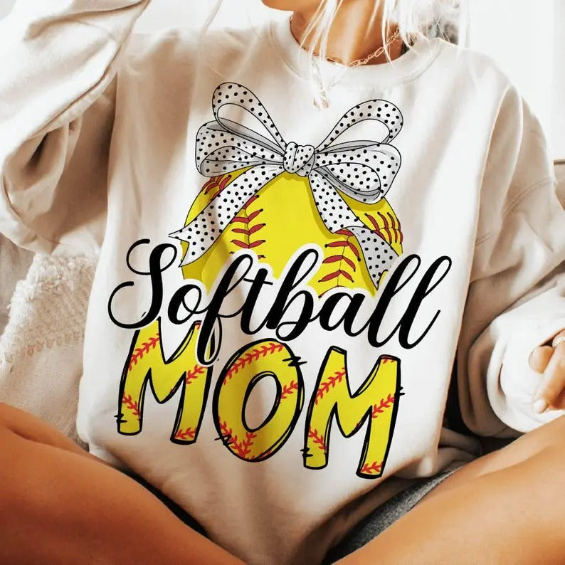 Retro Softball Mama Sweatshirt Softball Coquette Bow Softball Mom Sports Mama Game Day Gift T-Shirts, Hoodie | PureTeeCo.com
