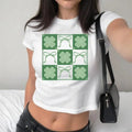 Retro St Patrick's Day Baby Tee, Checkered Shamrock Gift, Coquette Clover Irish Lucky Bow, Vintage St Patrick's Day...