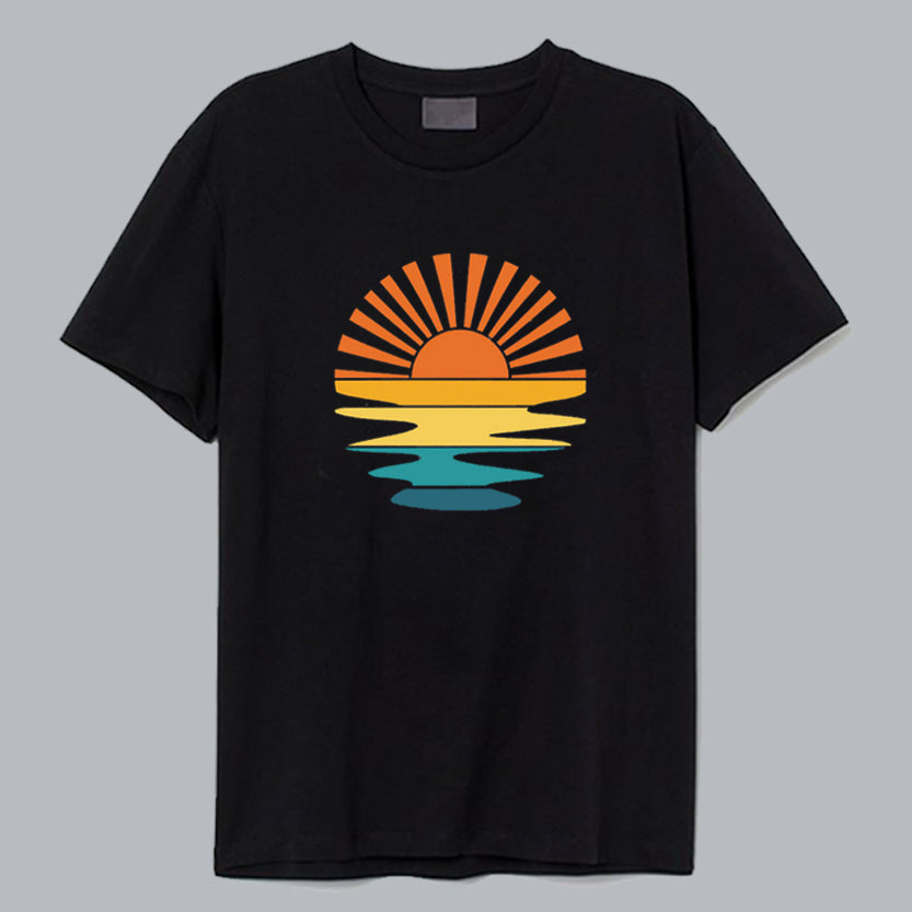 Retro Sunset Rays Wavy T Shirt Hoodie, Sweatshirt | PureTeeCo.com