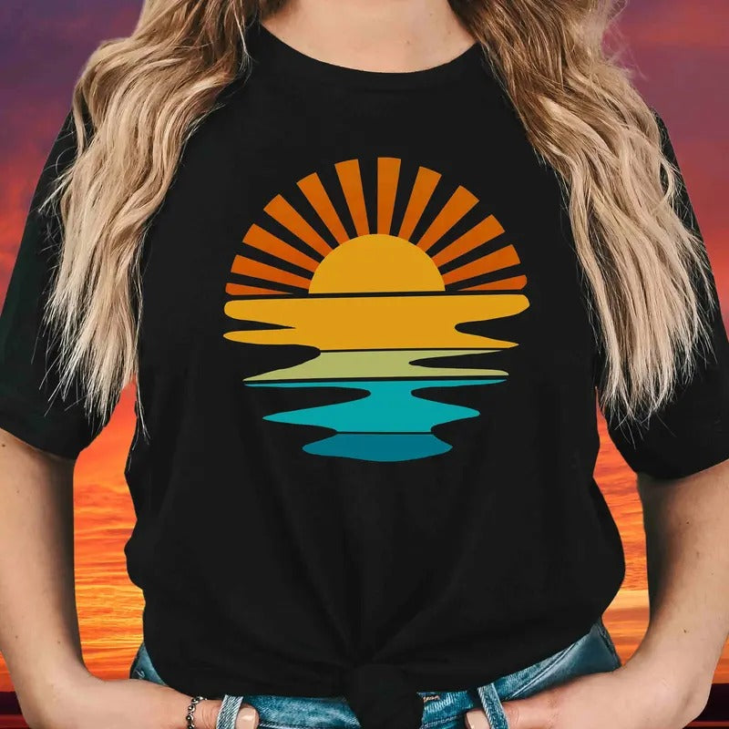 Retro Sunset T-Shirt, Vacation Shirt, Beach Shirt, Retro Vacation Shirt, Beach Vibes, Hello Summer, Sunshine Shirt,...
