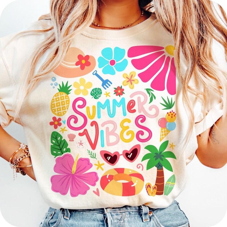 Retro Tropical Summer Vibes Floral Coquette Hello Brushstroke Beach T-Shirt Hoodie, Sweatshirt | PureTeeCo.com