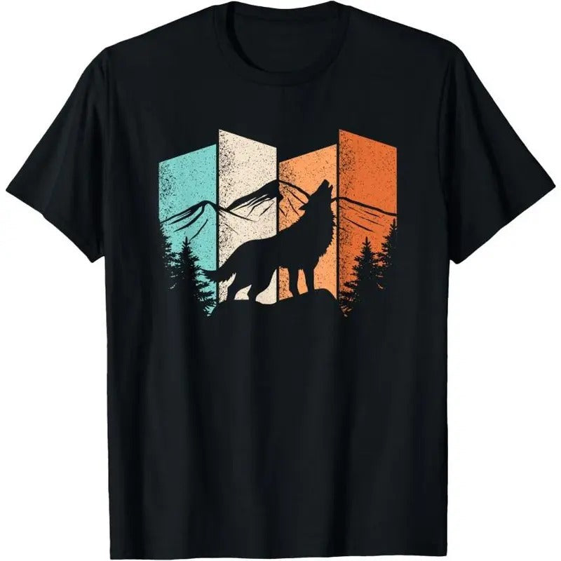 Retro Wolf Landscape Mountain Trees Wolf Lover T-Shirt Hoodie, Sweatshirt | PureTeeCo.com