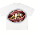 Retro Y2K Cotton T-Shirt with Bold Golden Teeth Graphic
