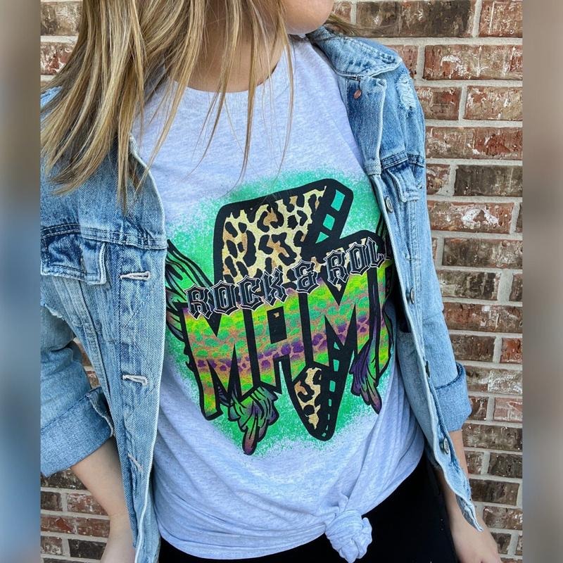Rock & Roll Leopard Mama Graphic Tee Hoodie, Sweatshirt | PureTeeCo.com