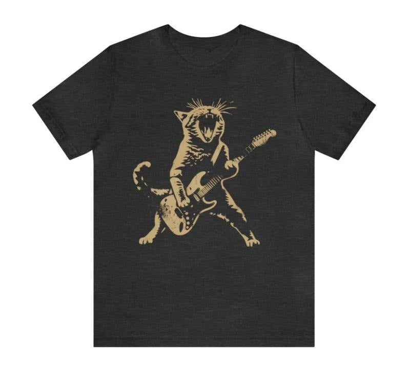 Rock Cat Playing Guitar Shirt, A Funny Guitar Cat T-Shirt, Unisex T-Shirt, For Men Women Menswear Top Hoodie, Sweatshirt