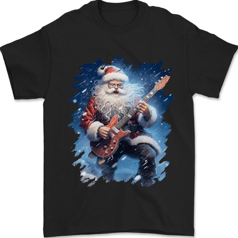 Rock Santa Playing Electric Guitar Christmas Xmas Mens T-Shirt 100% Cotton Made in USA Hoodie, Sweatshirt | PureTeeCo.com