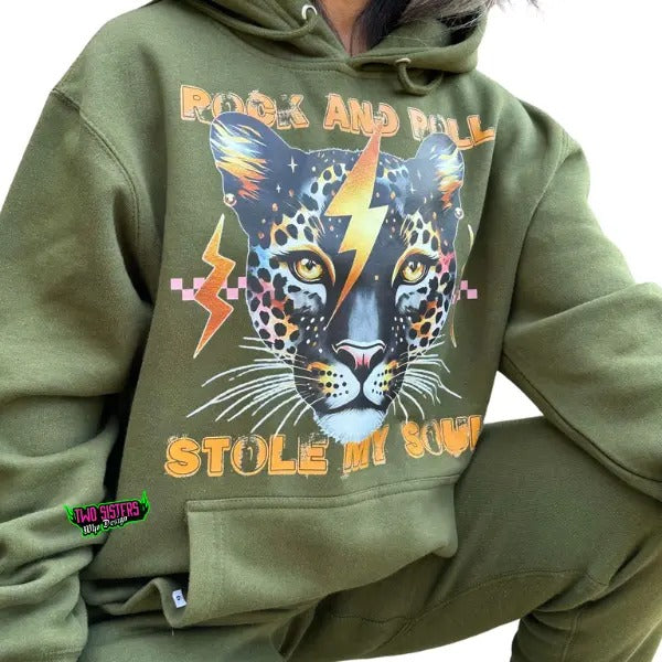 Rock and Roll Stole My Soul Grunge Tiger Sweatshirt or Hoodie - Retro Style, Cotton, Edgy, Womenwear & Menswear...