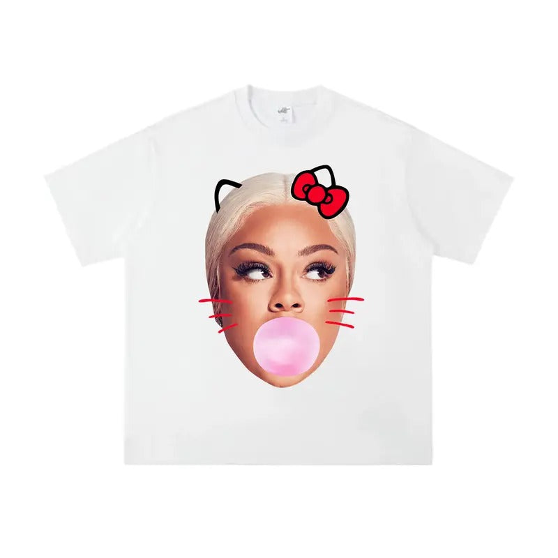 Rock the Vibe with Big Lattooo Red Kitty Bubble Gum Graphic Rap Tee Hoodie, Sweatshirt | PureTeeCo.com