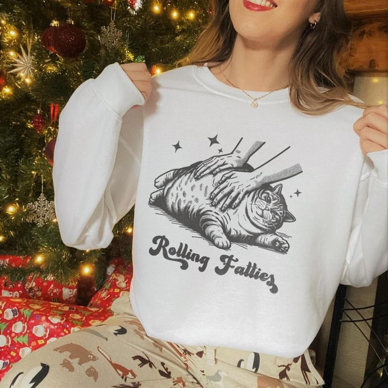 Rolling Fatties Cat Tshirt Funny Cat Graphic Shirt Cat Lovers Gift Unhinged Tshirt Weed Lover Tshirt Christmas Cat Tee...