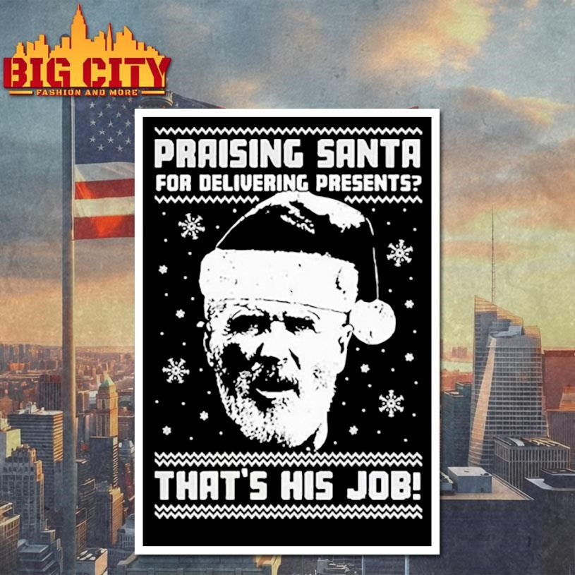 Roy Keane Praising Santa for delivering presents that’s his job ugly Christmas portrait shirt