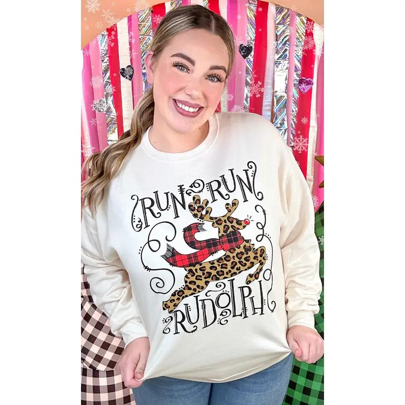 Run Run Rudolph Christmas Graphic Sweatshirt T-Shirts, Hoodie | PureTeeCo.com