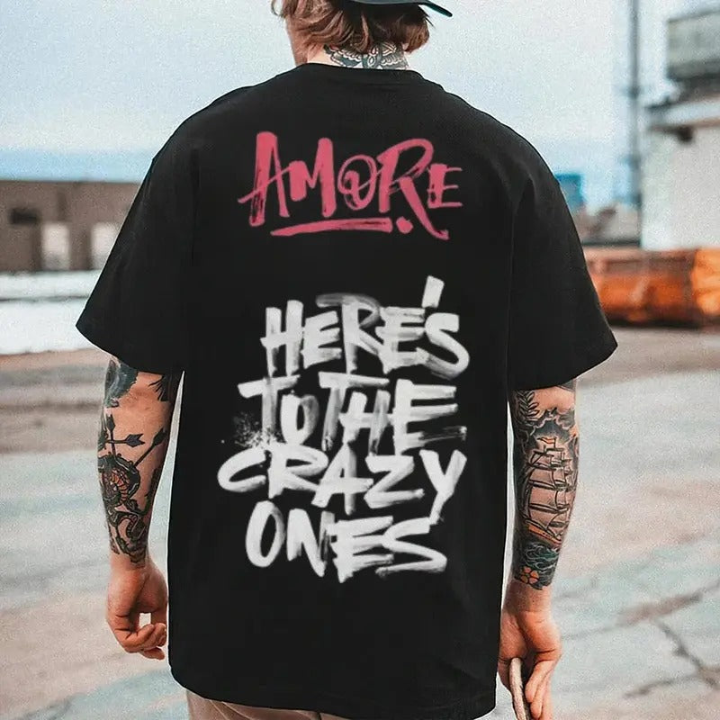 [S-5XL] Men's "HERE'S TO THE CRAZY ONES" Graphic Tee, Casual Cotton Motorcycle Shirt, Streetwear Fashion Hoodie, Sweatshirt