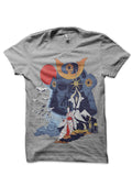 Samurai Wars Grey Melange Half Sleeve T-Shirt Hoodie, Sweatshirt | PureTeeCo.com