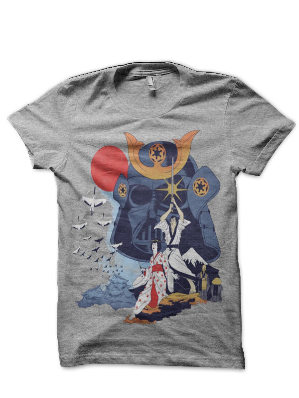 Samurai Wars Grey Melange Half Sleeve T-Shirt Hoodie, Sweatshirt | PureTeeCo.com