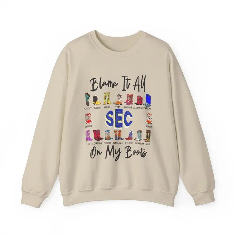 SEC Blame It on My Boots Sweatshirt, Funny Graphic Sweatshirt, College Football Fan Gift, Unisex Casual Wear Game Day...