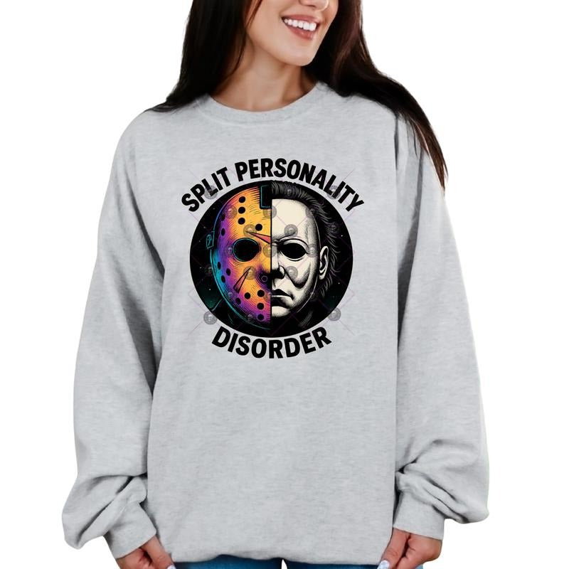SPLIT PERSONALITY Halloween CHARACTERS BOOGEYMAN Grunge Skulls Cotton Crewneck Sweatshirt Hoodie Casual All Seasons...