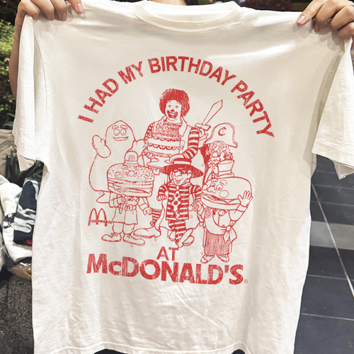 90s I HAD MY BIRTHDAY PARTY AT McD0NALD'S RARE WASHED WHITE T-SHIRT Hoodie, Sweatshirt | PureTeeCo.com (Image 2)