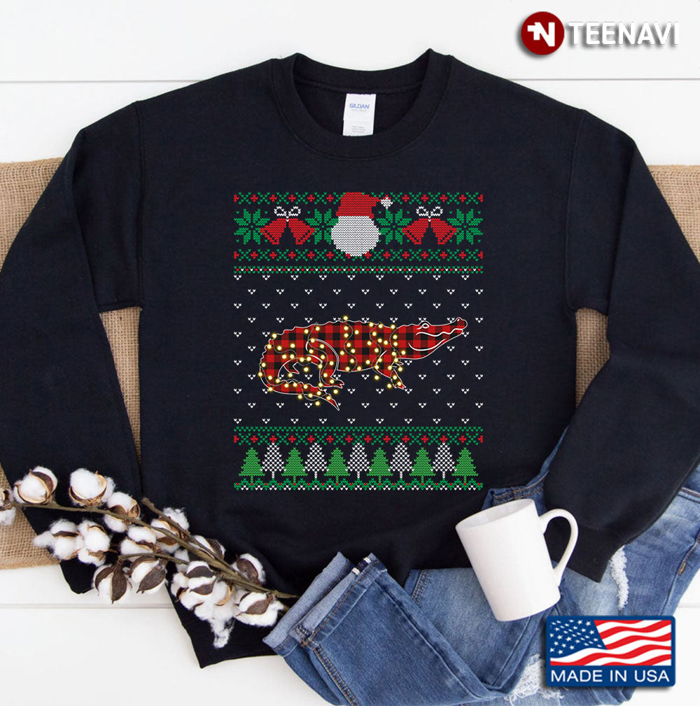 Funny Alligator Ugly Sweater Christmas Animals Lights Xmas Sweatshirt