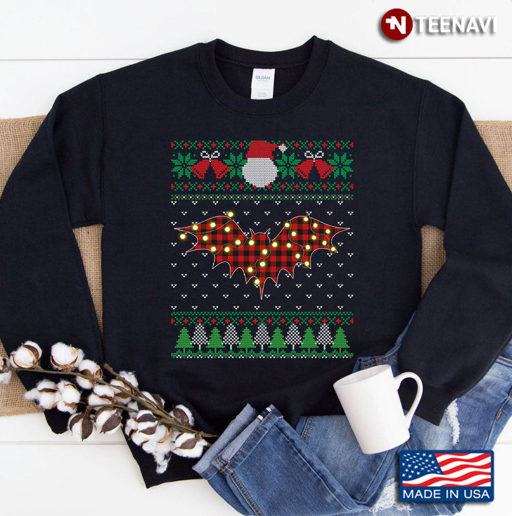 Funny Bat Ugly Sweater Christmas Animals Lights Xmas Sweatshirt