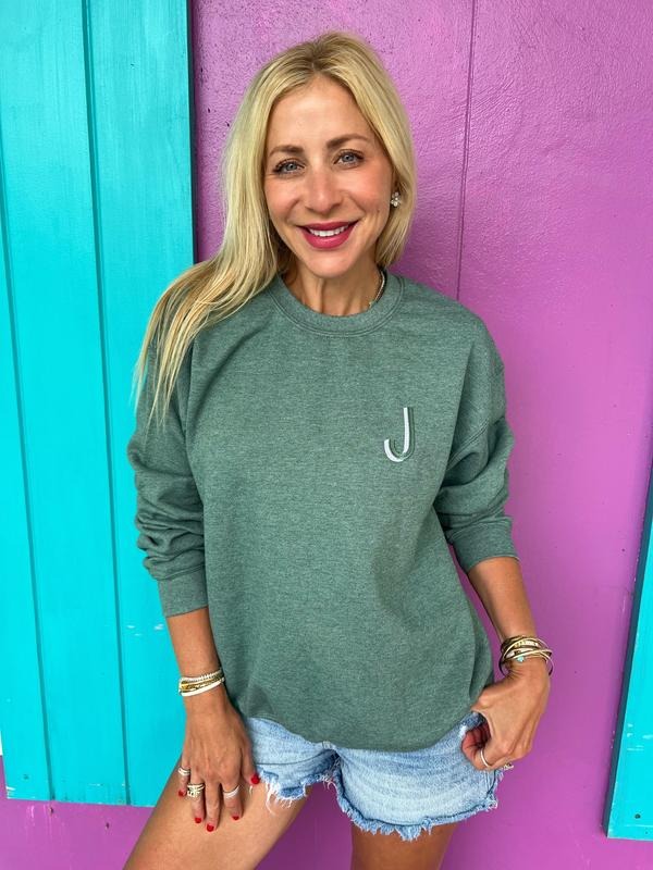 Sage Green Embroidered Initial Sweatshirt (2XL-3XL) T-Shirts, Hoodie | PureTeeCo.com