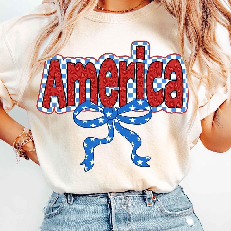 [Sale To 45% Off] Leopard America Coquette T-Shirt, America Checkered Shirt, 4th of July T-Shirt, Memorial Day Shirt,...