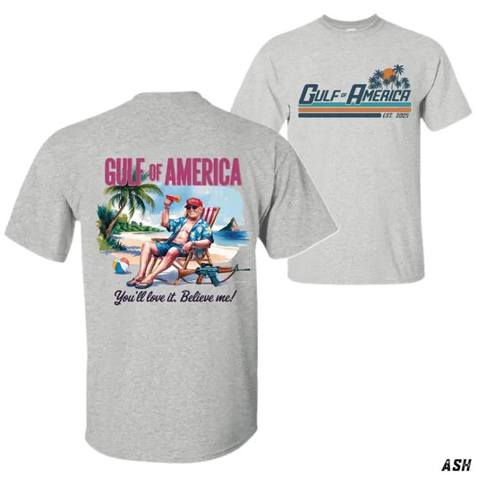 [Sale Up To 50%] Gulf of America T-Shirt, Fun Beach Vibes with Retro Design and Slogan, Tropical Vacation Tee for Beach Lovers