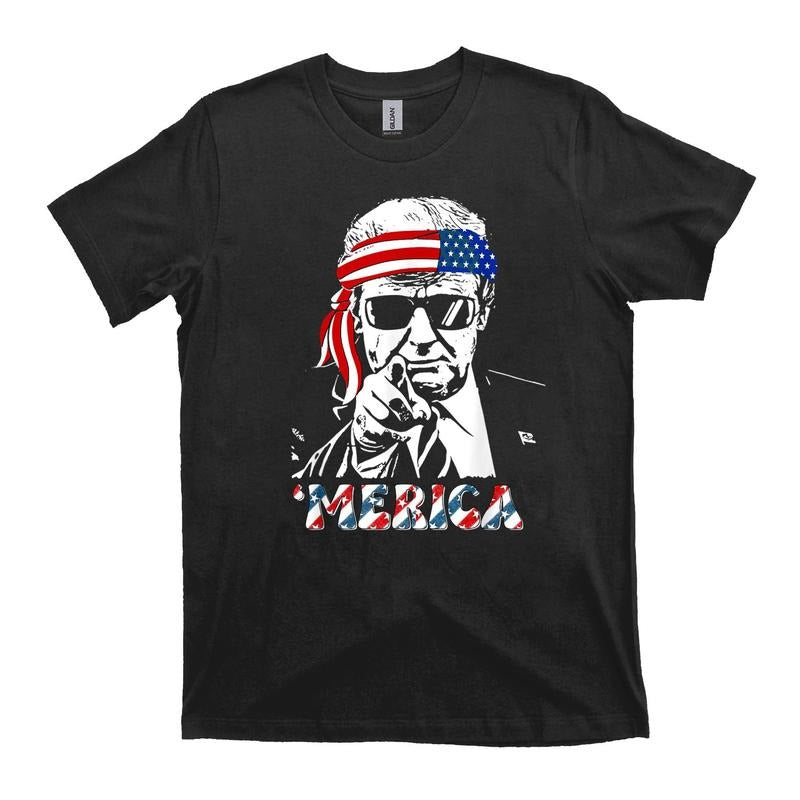 [Sale up to 30%] MERICA TRUMP Happy 4th Of July Trump American Flag T-Shirt Hoodie, Sweatshirt | PureTeeCo.com