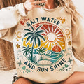 Salt Water and Sun Shine Sweatshirt, Retro Beach Vibes Summer Shirt, Cute Coastal Vacation Outfit for Women Unisex Fabric...