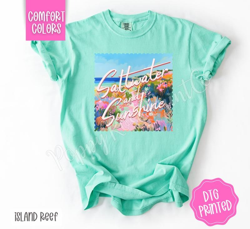 Saltwater and Sunshine Shirt Comfort Colors Trendy Graphic Women's Tee Gift for Her 100% US Cotton Ethical Sustainable...