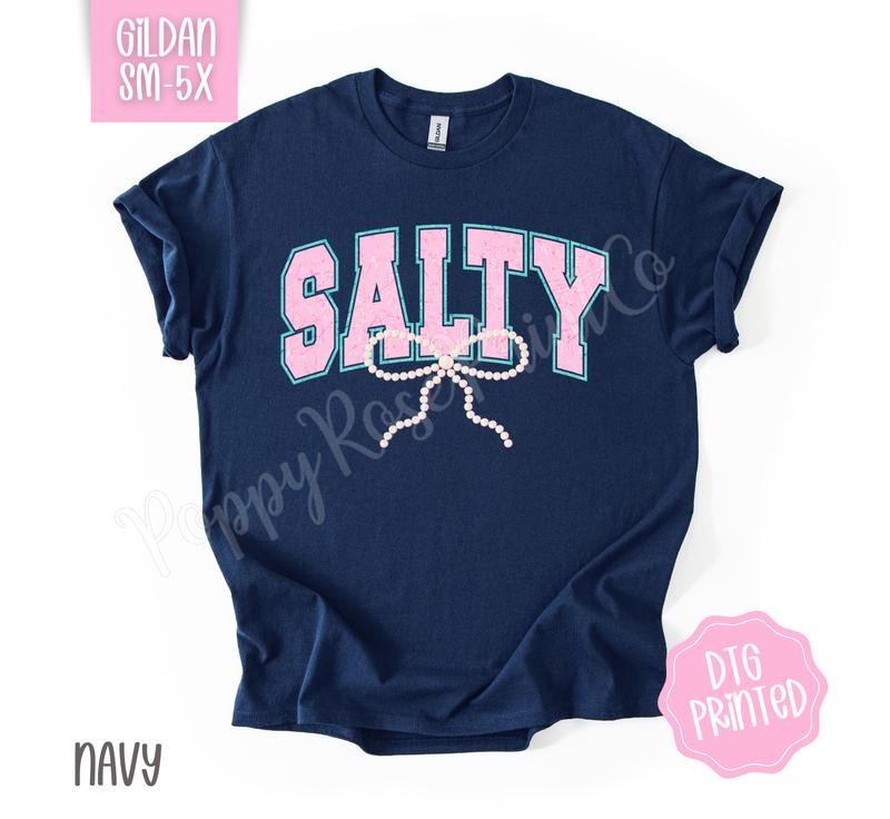 Salty Bow Gildan Tshirt, Cute Summer Tee, Girly Beach Shirt Hoodie, Sweatshirt | PureTeeCo.com