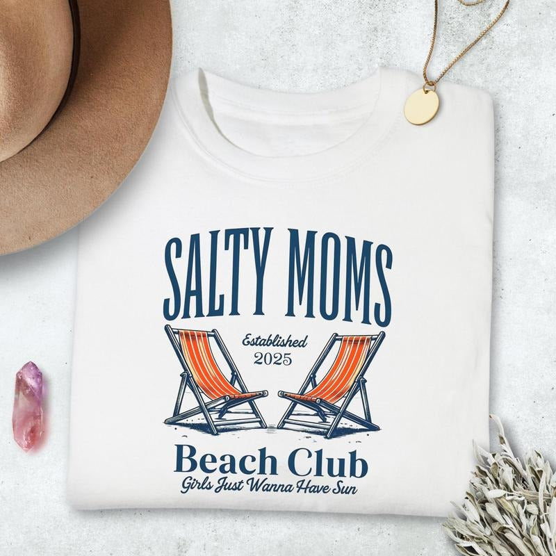 Salty Moms The Beach Club Shirt Trendy Summer Aesthetic Beach Shirt Retro Beach Girl Funny Sarcastic Hoodie, Sweatshirt