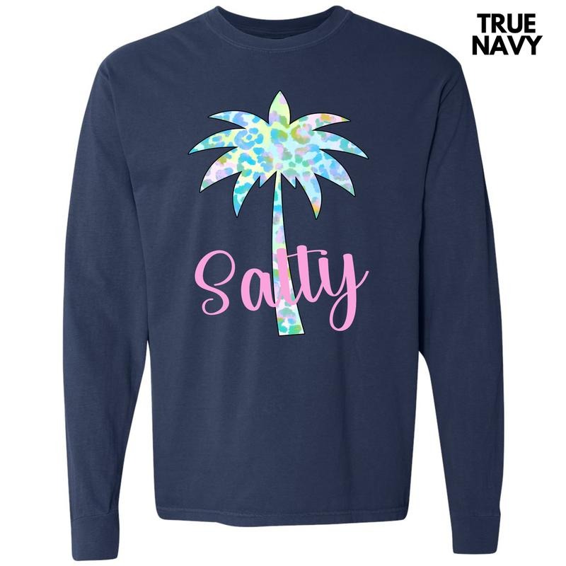 Salty Palm Tree Long Sleeve Comfort Colors T-Shirt 'NLB' Hoodie, Sweatshirt | PureTeeCo.com