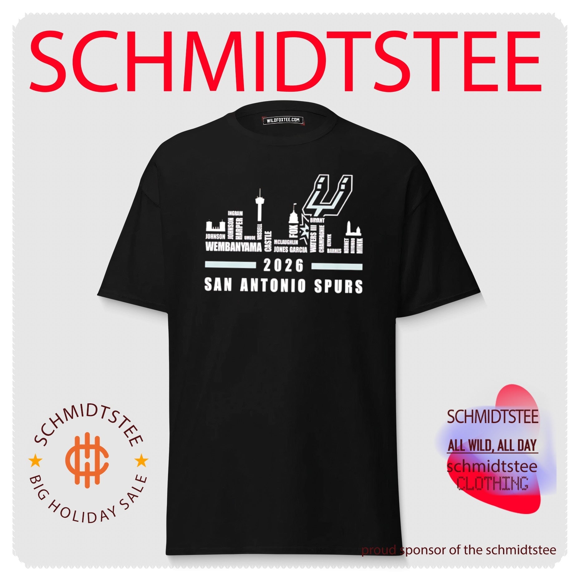 San Antonio Spurs 2026 players name skyline shirt