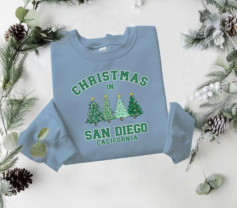 San Diego Christmas Sweatshirt, Cali Sweater, State Shirt, Personalized City Name Shirt, Christmas Trip Sweatshirt,...