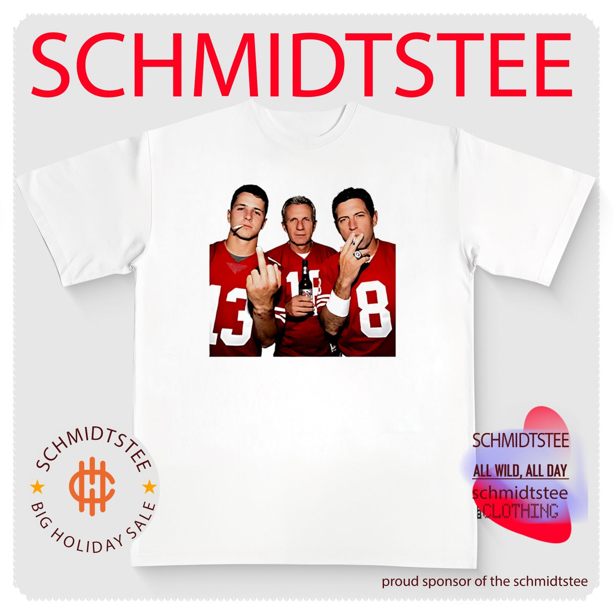 San Francisco Football Brock Purdy Joe Montana Dwight Clark middle finger smoking and beer shirt