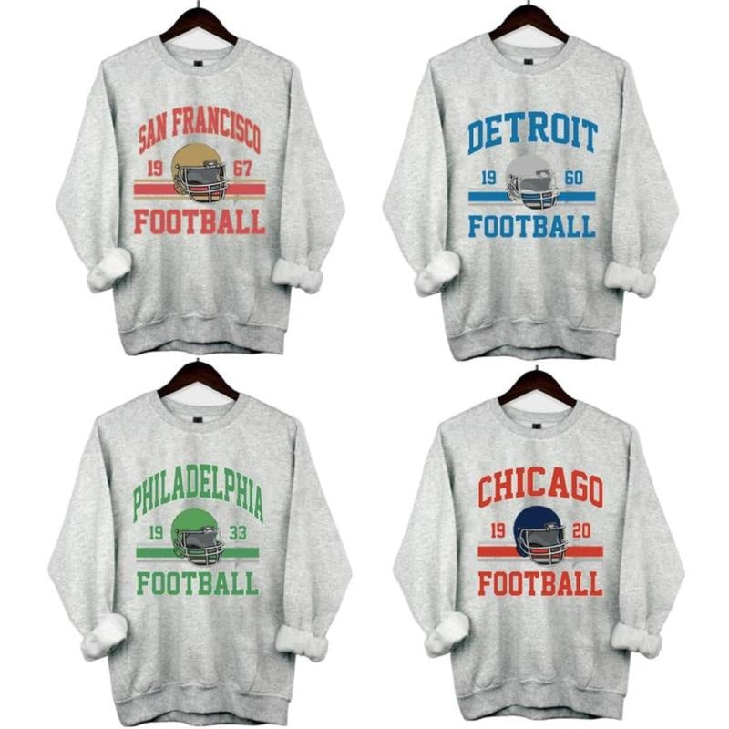 San Francisco Football, Philadelphia Football, Detroit Football, Chicago Vintage Style Crewneck White Sweatshirt, Vintage...