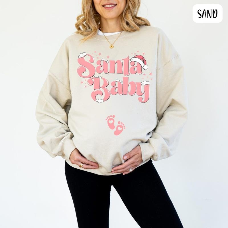 Santa Baby Pink Shirt, Cute Christmas Sweatshirt, Santa Baby Design , Santa Baby Christmas Pregnancy Announcement...