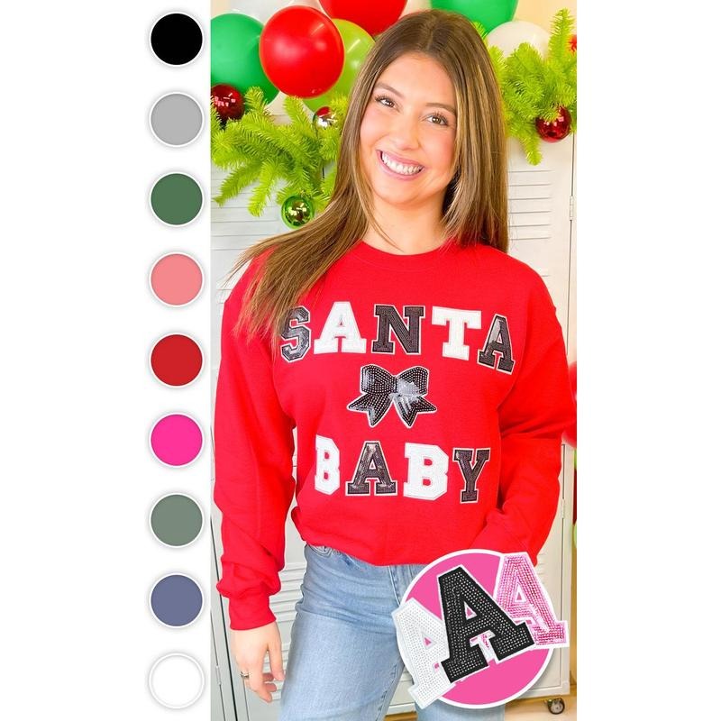 Santa Baby Sequin Graphic Sweatshirt T-Shirts, Hoodie | PureTeeCo.com