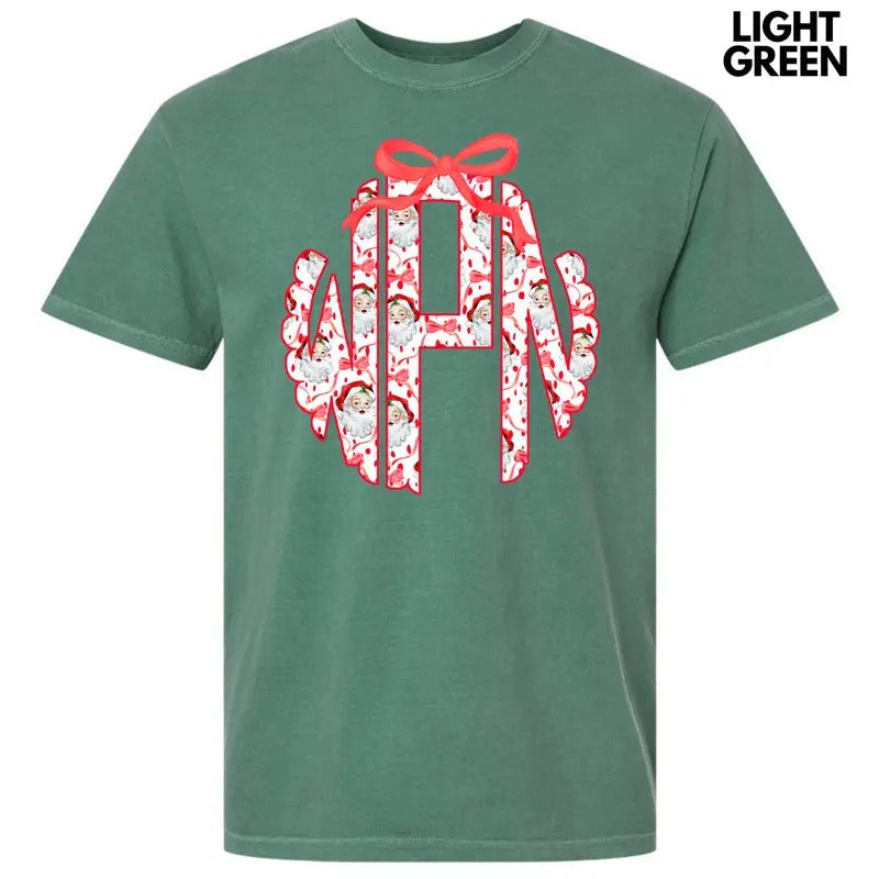 Santa Face Monogram Comfort Colors T-Shirt 'NLB' Hoodie, Sweatshirt | PureTeeCo.com