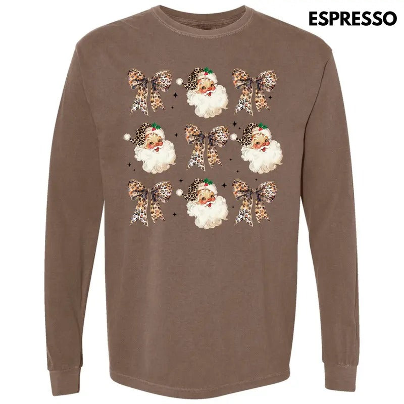Santa Leopard Coquette Collage Long Sleeve Comfort Colors T-Shirt 'NLB' Hoodie, Sweatshirt | PureTeeCo.com