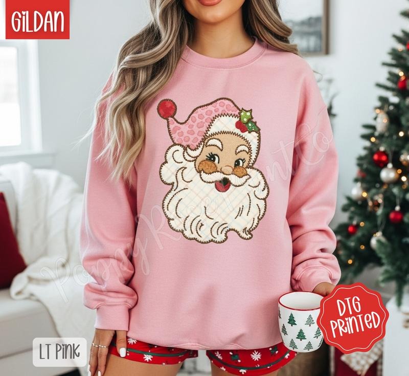 Santa Patch Sweatshirt, Trendy Women's Christmas Crewneck T-Shirts, Hoodie | PureTeeCo.com