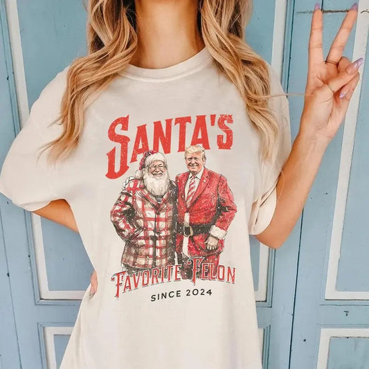 Santa's Favorite Felon 2024 T-Shirt, Trum for President 2024 T-shirt, Trum Nation Mugshot 47 T-shirt, Republican Women Men Merica T-shirt, Unisex T-Shirt, Gift For All, For Men, For Women