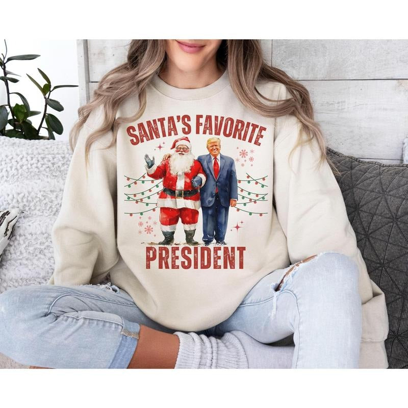 Santa's Favorite President Shirt, Humorous Trump Christmas Shirt Casual Comfort Hoodie, Sweatshirt | PureTeeCo.com