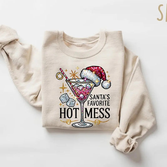 Santa's Hot Mess Sweater, Christmas Martini Hoodie, Christmas Drink Sweatshirt, Christmas Party Sweatshirt, Drink Sweater For Women