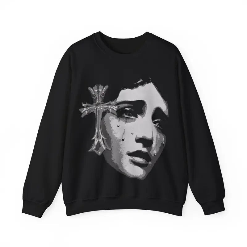 Save Me Cross Girl Heavy Blend Crewneck Sweatshirt Retro Vintage Comfy Sweater Streetwear Crewneck Long sleeve Christian...
