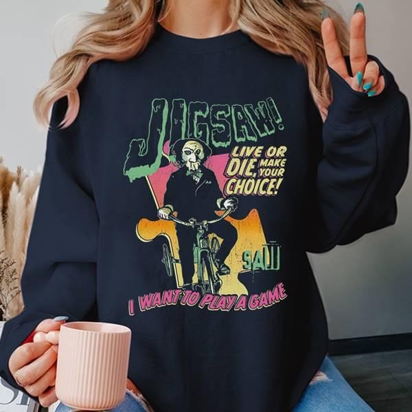 Saw Neon Puzzle Shirt Jigsaw Horrow Movie Shirt The Jigsaw KiII Horrow Halloween Shirt Spooky Season Shirt Hoodie, Sweatshirt