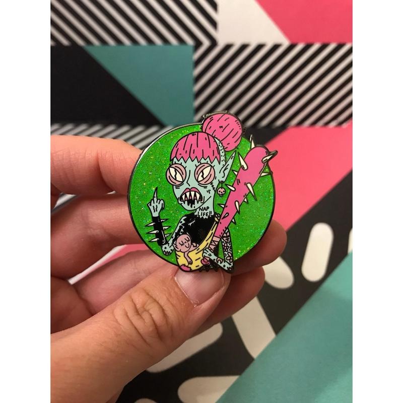 Scary Mommy Hard Enamel Pin with Glitter drawn by Wizard of Barge T-Shirts, Hoodie, Sweatshirt | PureTeeCo.com