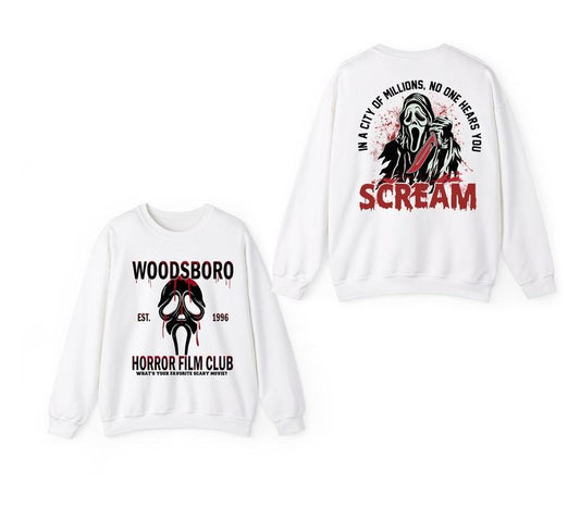 Scream Horror Film 2Sided Sweatshirt Scream Ghost Gruesome Face Merch Popular Print Unisex Trendy Casual Streetwear Sweatshirt, Fall Sweatshirt, Halloween Sweatshirt, Scream Horror Film Halloween Hoodies, Halloween 2024 Sweatshirt