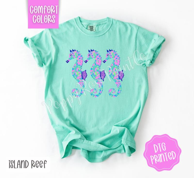 Seahorse Trio Comfort Colors Tshirt, Cute Beach Shirt, Trendy Summer Tee, Gift for Her Hoodie, Sweatshirt | PureTeeCo.com