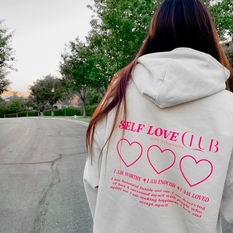 Self Love Affirmations Hoodie Oversized Polyester T-Shirts, Sweatshirt | PureTeeCo.com